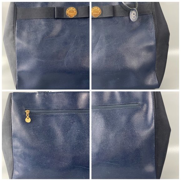 Exquisite Eliana Italy Blue Leather with Black Canvas Tote Bag - Picture 7 of 13